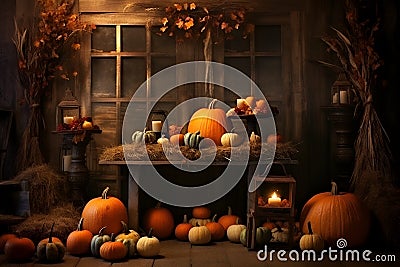 Generative Ai illustrations, halloween pumpkins decorations house, cool decorations ideas Cartoon Illustration