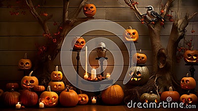 Generative Ai illustrations, halloween pumpkins decorations house, cool decorations ideas Cartoon Illustration