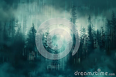 Generative AI Image of Abstract Digital Forest With Pixel Stock Photo