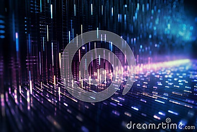 Generative AI Image of Abstract Modern Technology Background with Purple Binary Code Data Stock Photo