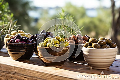 Generative AI Image of Assorted Delicious Olives Fruit in Bowl Stock Photo