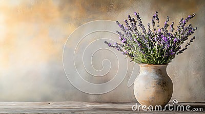 Generative AI Image of Blooming Lavender Purple Flower in Vases for Home Home Decoration Background Stock Photo