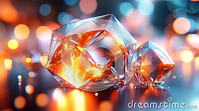 Generative AI Image of Clear Hexagonal Diamond Ruby Rocky Stone with Orange Bokeh Light Stock Photo