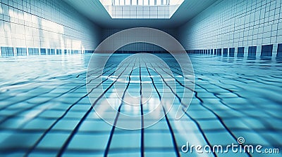 Generative AI Image of Close Up Empty Large Olympic Pool with Crystal Clear Water Stock Photo