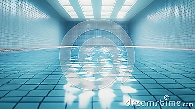 Generative AI Image of Close Up Empty Large Olympic Pool with Crystal Clear Water Stock Photo