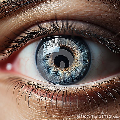 Generative AI Image of Close Up Shot of European Person Eye with Grayish Blue Lens Stock Photo