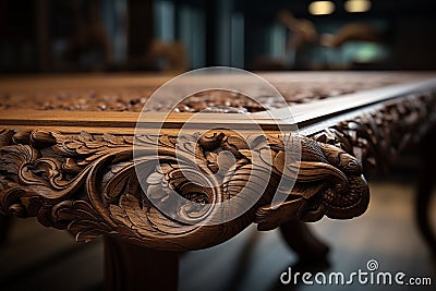 Generative AI Image of Corner Table with Wood Carved Ornament Stock Photo