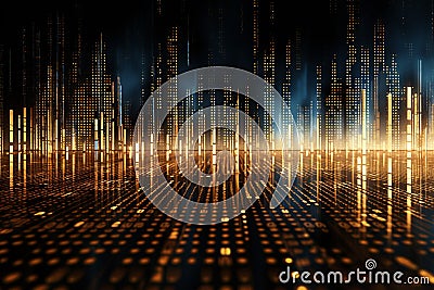 Generative AI Image of Digital Technology Concept with Golden Bar Graph Binary Data Stock Photo