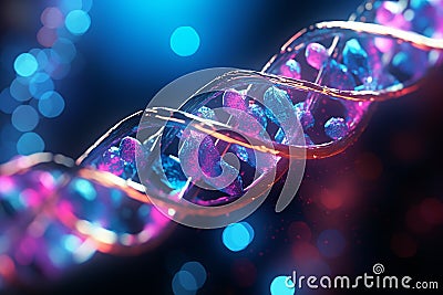 Generative AI Image of DNA Gene Helix Spiral Structure with Molecule on a Blue Light Background Stock Photo