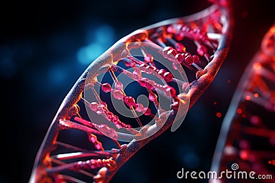 Generative AI Image of DNA Gene Helix Structure with Molecules on a Dark Background Stock Photo