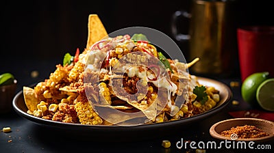 Elote Nachos, With Crispy Tortilla Chips, Melted Cheese, Charred Corn