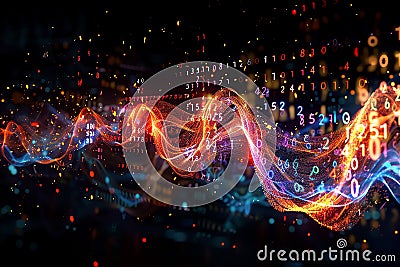 Generative AI Image of Flow Colorful Data and Binary Visualization Wallpaper Stock Photo