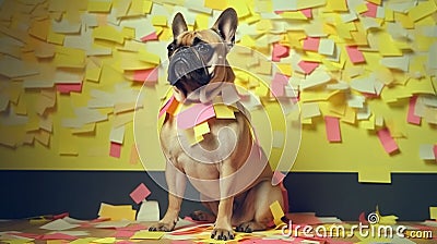 Generative Ai image of a french bulldog with sticky notes Stock Photo