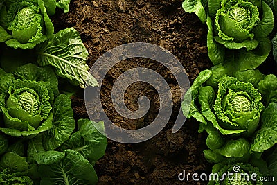 Generative AI Image of Fresh Green Cabbage Vegetables on the Ground Stock Photo