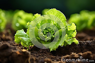 Generative AI Image of Fresh Green Lettuce on the Ground Stock Photo