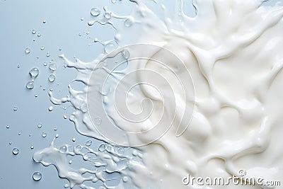 Generative AI Image of Fresh Pure White Milk Water on Blue Background Stock Photo