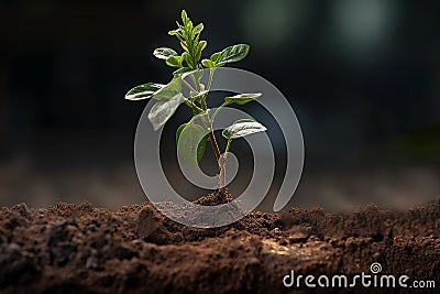 Generative AI Image of Fresh Young Plant on the Ground Stock Photo