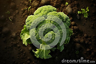 Generative AI Image of Green Broccoli Vegetable on the Ground Stock Photo