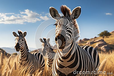 Generative AI Image of a Group of African Zebras in the Savanna Stock Photo