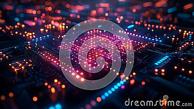 Generative AI Image of Metallic Sleek Surface Abstract Background with Digital Technology Light Stock Photo
