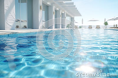 Generative AI Image of Outdoor Swimming Pool with Blue Water in Hotel Stock Photo