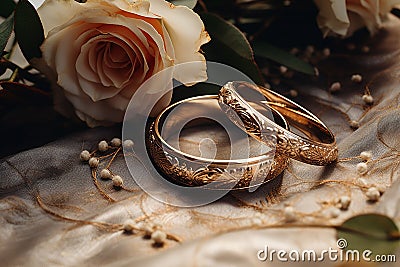 Generative AI Image of a Pair of Gold Wedding Rings as a Symbol of Loyalty Stock Photo