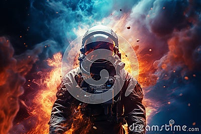 Generative AI Image of Spaceman Astronaut Exploring Outer Space on Galaxy Sky Background Stock Photo