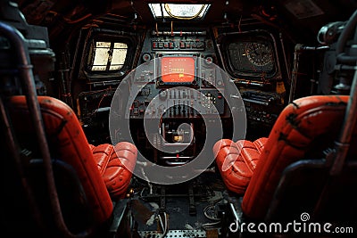 Generative AI Image of Spaceship Vehicle Interior with Advanced Technology Machines Stock Photo