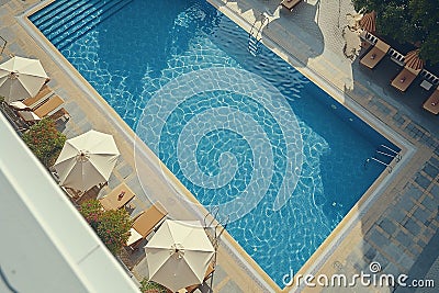 Generative AI Image of Top View of Outdoor Swimming Pool Landscape in Hotel Resort Stock Photo