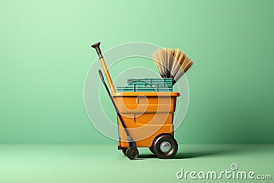 Generative AI Image of Trash Can with Push Wheels on Green Wall Background Stock Photo