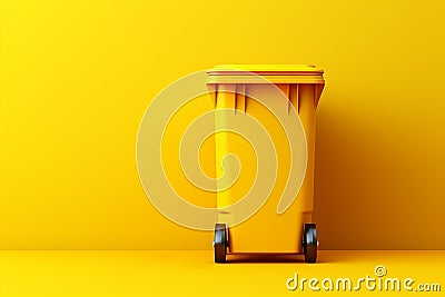 Generative AI Image of Trash Can with Push Wheels on Yellow Wall Background Stock Photo