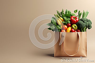 Generative AI Image of Various Fruits and Vegetables in Shopping Bag to Celebrate World Vegan Day Stock Photo