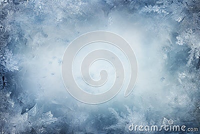 Generative AI Image of Winter Snowflakes Frame Background with Blank Space Stock Photo