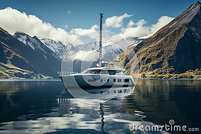 Generative AI Image of Yacht in the Sea with Beautiful Nature View in Bright Day Stock Photo