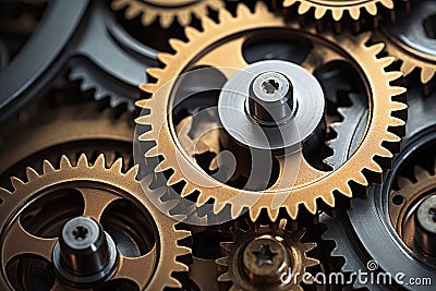 Generative AI Images Of Interlocking Cogs And Gears Illustrating Idea Of Precision And Accuracy Stock Photo
