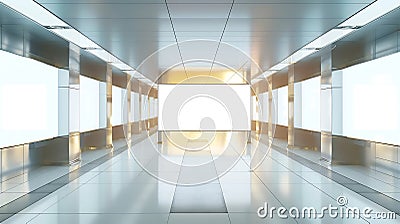 Generative AI Indoor outdoor city light mall shop template. Blank billboard mock up in a subway station, undergrou Stock Photo