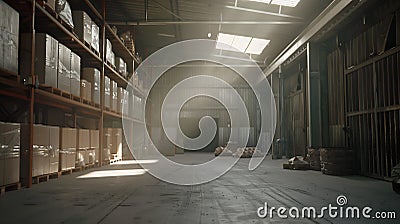 Generative AI interior of a warehouse business concept. Stock Photo