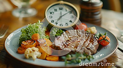 Generative AI Intermittent fasting IF and ketogenic diet concept with 8hour clock timer for eating nutritional or Stock Photo