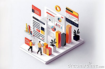 Generative AI of Isometric concept illustration of business analysis Cartoon Illustration