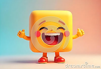 Generative AI Joyful Square Character Design: A Playful 3D Render Stock Photo