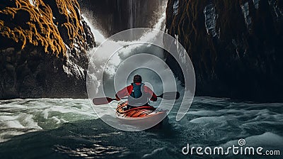 Generative AI, kayak raft river waterfall, extreme sport concept, kayaking Stock Photo