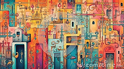 Generative AI, Key design street graffiti art, labyrinth Stock Photo