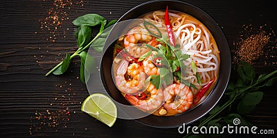 Laksa Shrimp bowl glass noodle dish top view copy space 1 Stock Photo