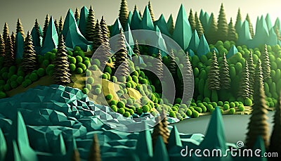 Generative AI a landscape that represents a lake, a hill, mountains Stock Photo