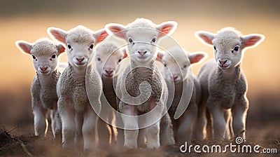 Generative AI, little lambs looking at the camera on a farm, sheeps Stock Photo