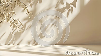 Generative AI Minimalistic abstract gentle light beige background for product presentation with light andand intri Stock Photo