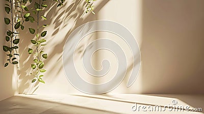 Generative AI Minimalistic abstract gentle light beige background for product presentation with light andand intri Stock Photo