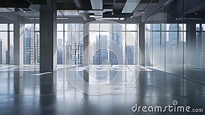 Generative AI modern building and empty floor with skyline Panoramic urban architecture cityscape with space busin Stock Photo