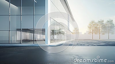 Generative AI Modern new factory building with empty asphalt floor. 3d rendering business concept. Stock Photo