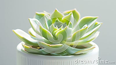 Generative AI Multiple indoor house plant close up Succulent with pale green long leaves in white textured pot Sma Stock Photo